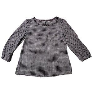 J. Crew 100% Silk Women's Size 4 Top Purple Black Cut out Neck Silk Blouse Excel